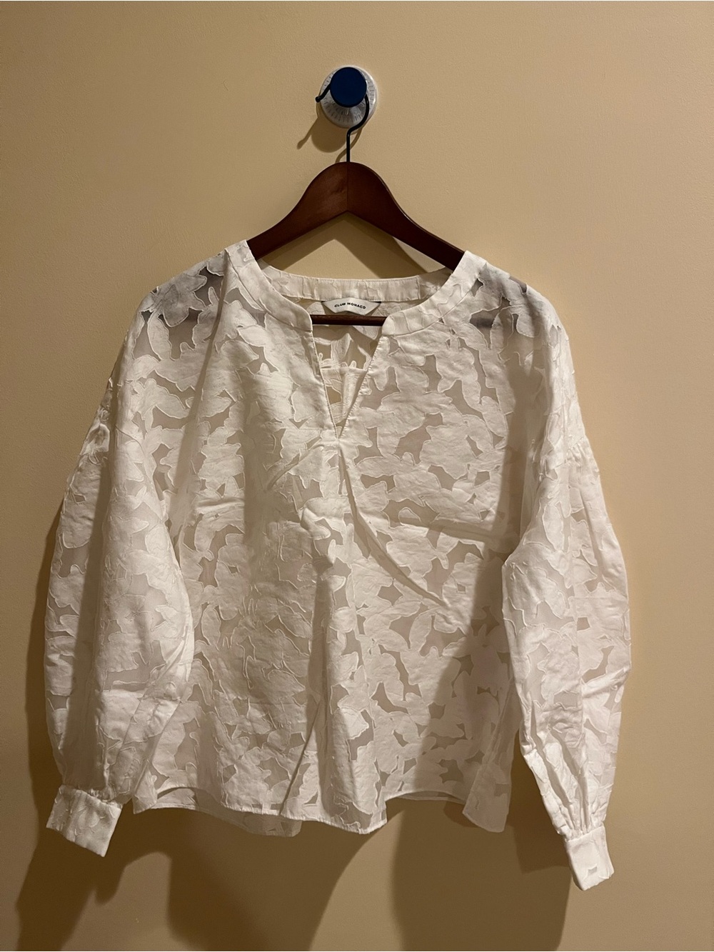 Club Monaco White Floral Jacquard Long-Sleeve Blouse